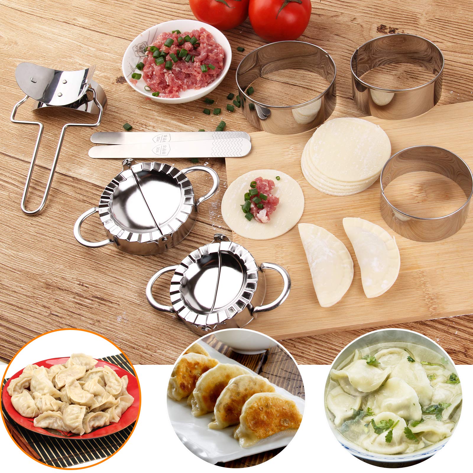 餃子燒器 Amazon.com: Lamoutor 8 件組水餃機套組不鏽鋼水餃機模具水餃皮刀餡勺